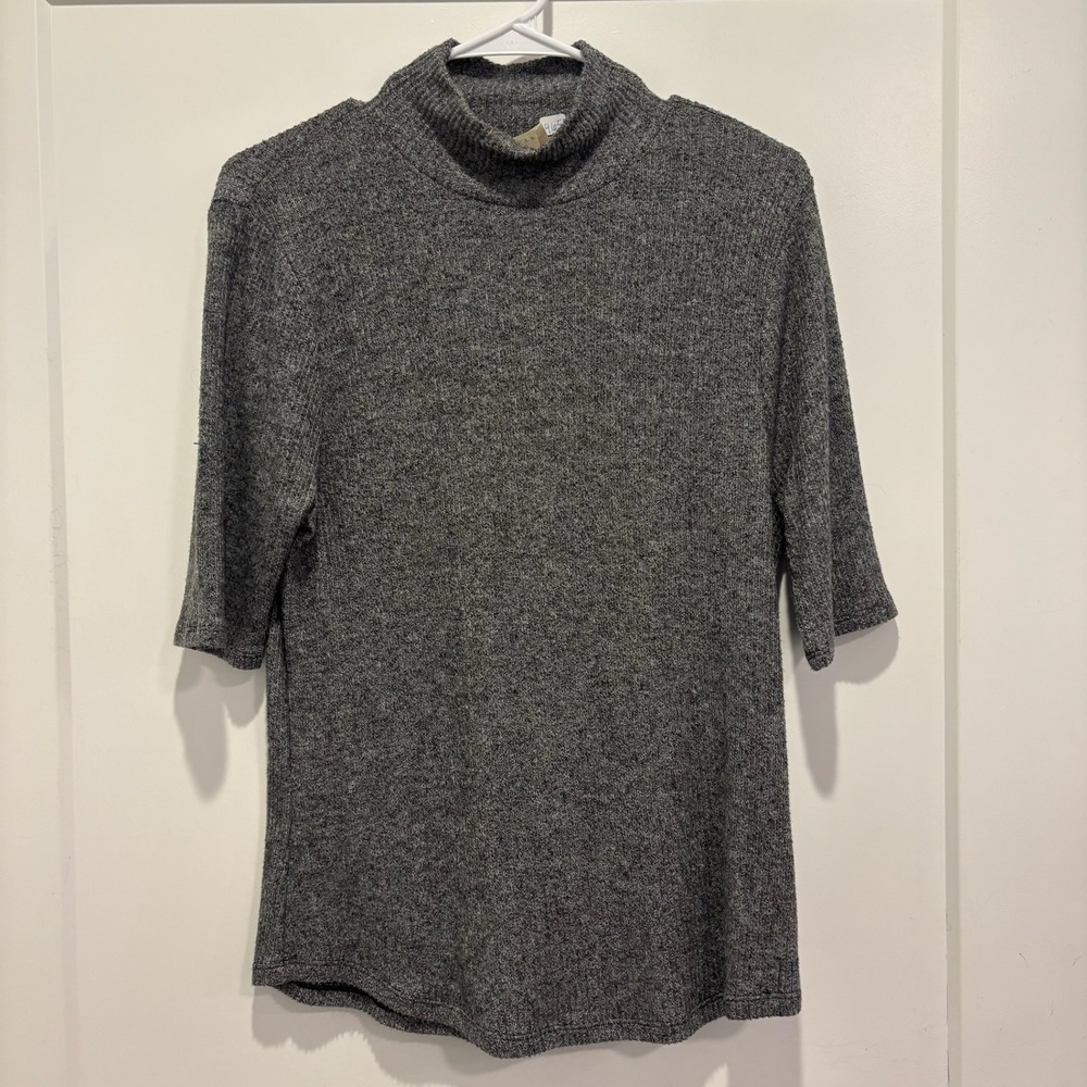Nanavatee Womens Gray Ribbed Mock Neck Elbow Sleeve Knit Top Size Large Peru